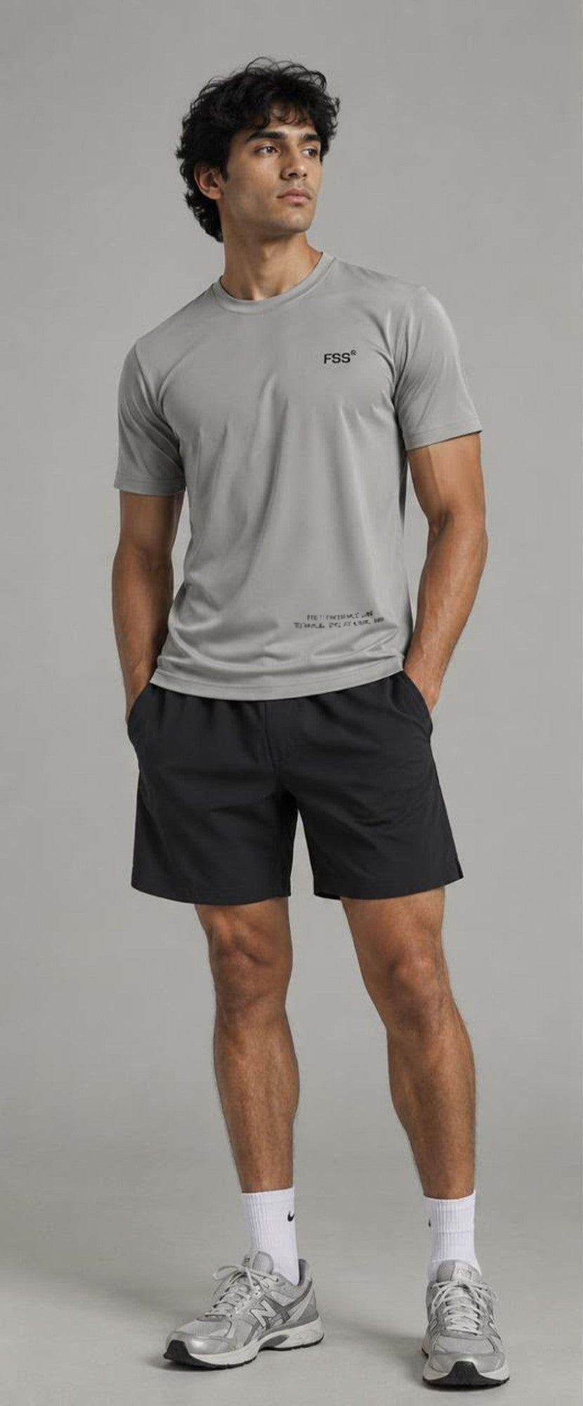 Raglan Gothic Logo Tee in grey, front view